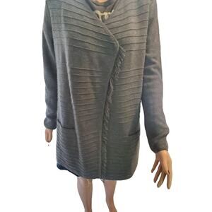 Talbots Size S 100% Merino Wool Cardigan Sweater Open Front Fringe Gray